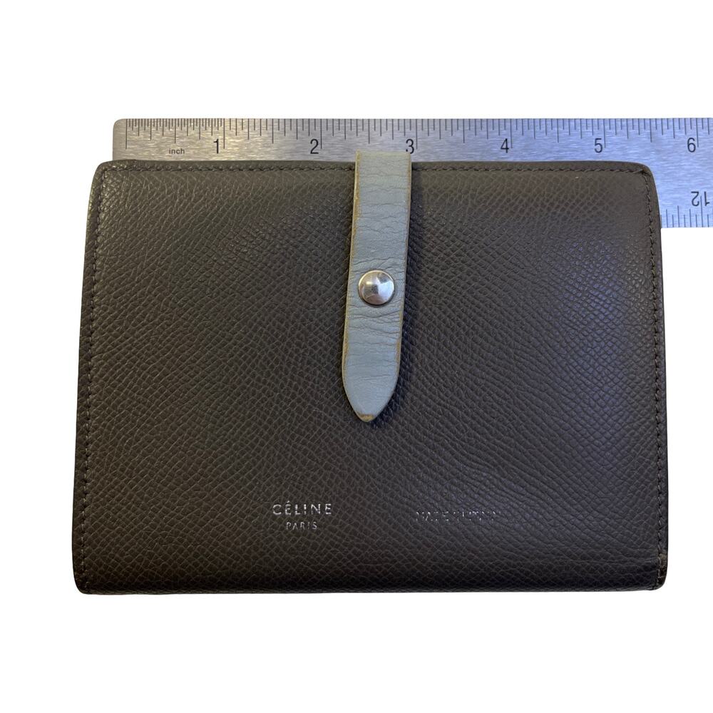 Celine Vintage Wallet Gray Leather Snap Strap Medium Wallet Blue Interior Italy - Picture 11 of 16